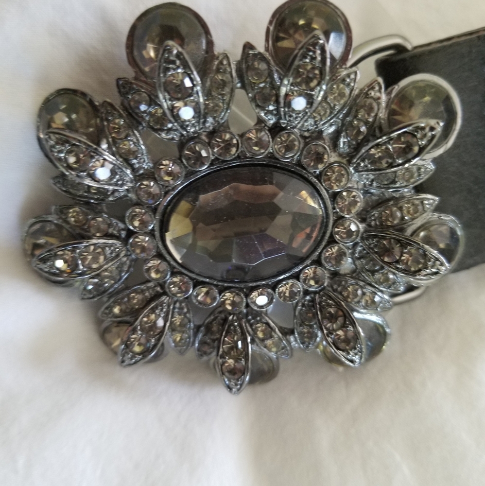 Bejeweled Belt in Black Leather